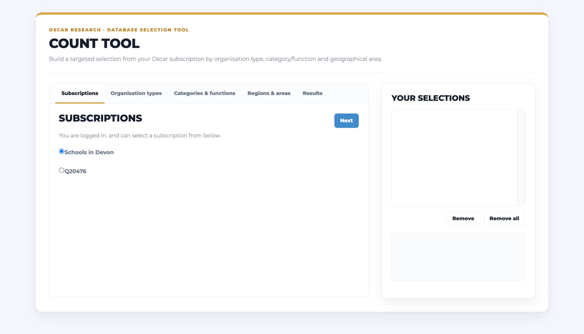 Step 1: choose the subscription, then select Next.
