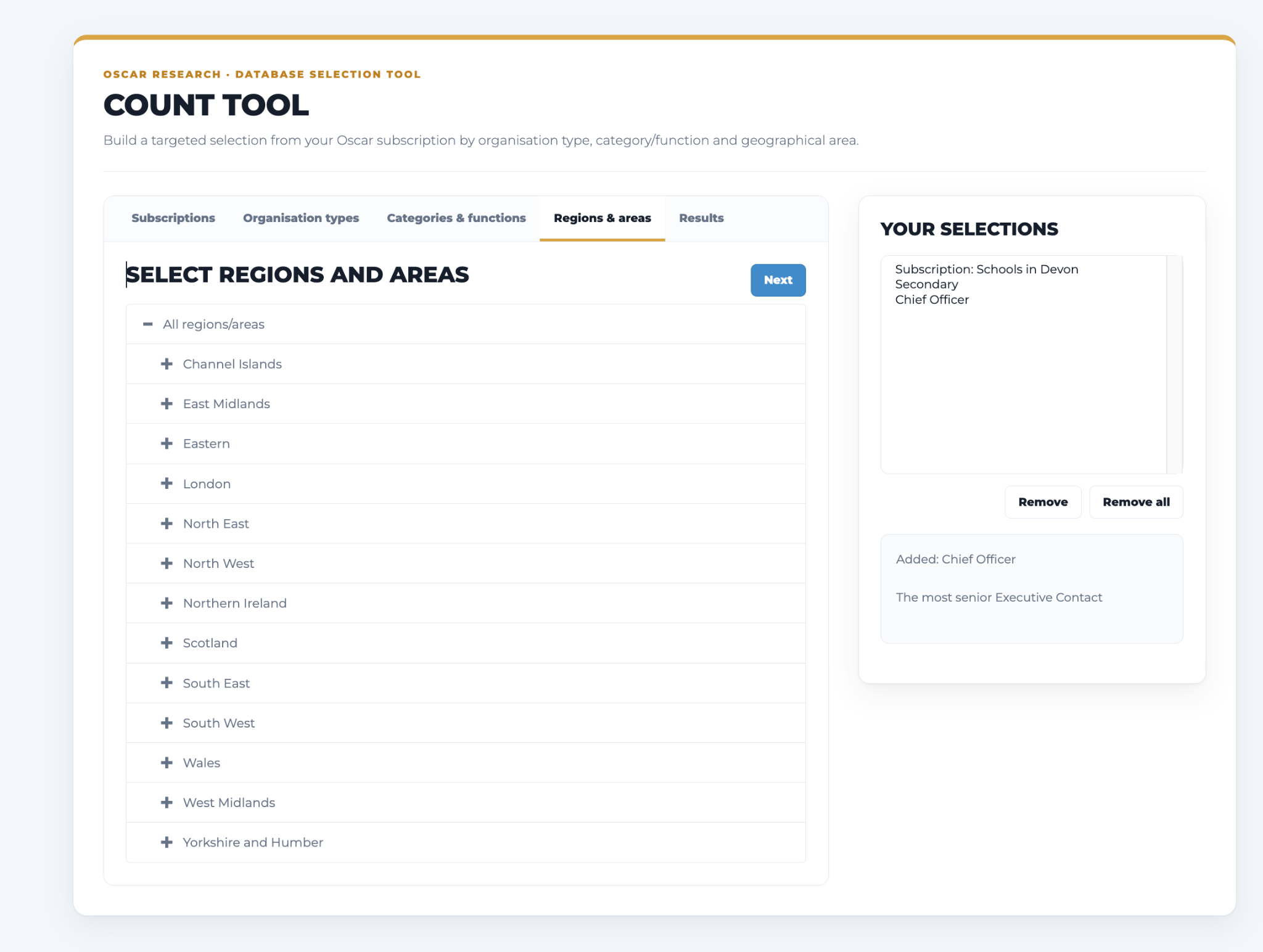 Step 4: choose your regions and areas.